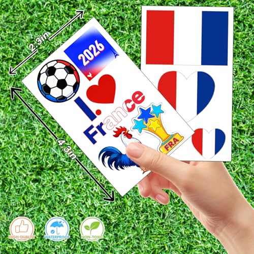French Flag Temporary Tattoos - 10 Sheets, 45 Pcs