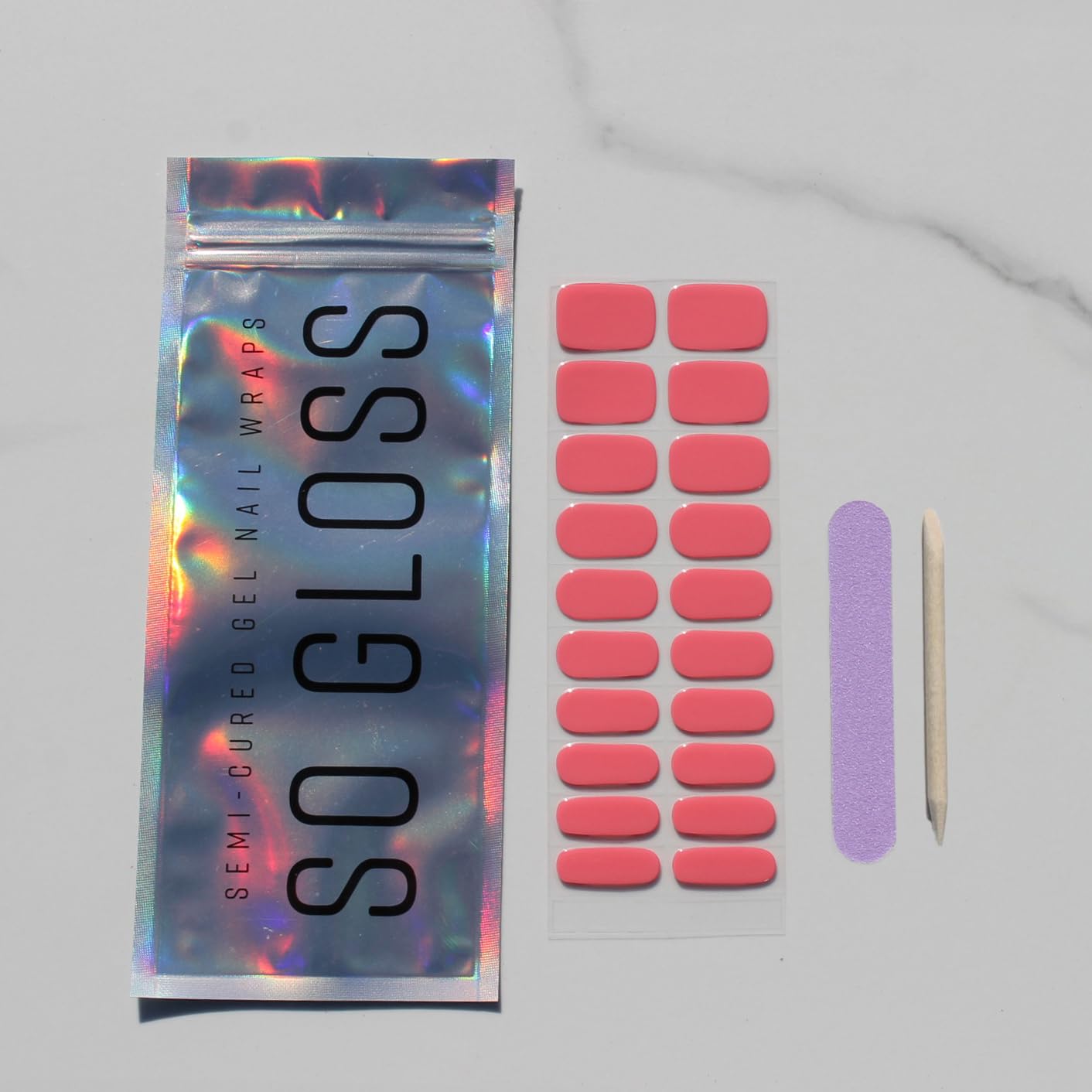 So Gloss Semi Cured Gel Nail Wraps | 20 Nail Wraps | Works with Any LED Nail Light | Salon Quality | Long Lasting | Includes Nail File and Cuticle Stick (Beach Vibes)