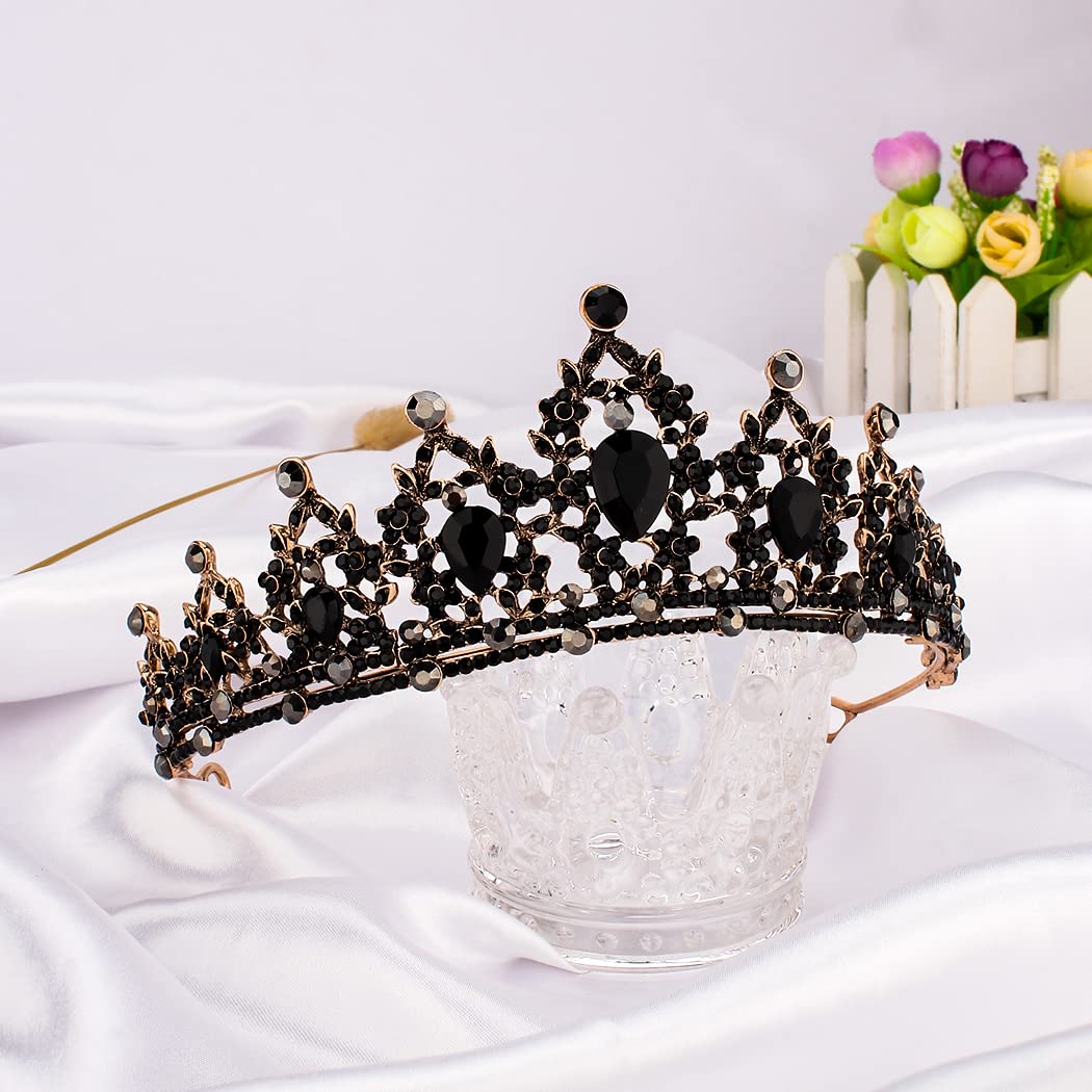 CURASA Black Queen Crowns Gorgeous Tiaras for Women Princess Crown for Girls Tiara for Wedding Halloween Crystal Hair Accessories for Women