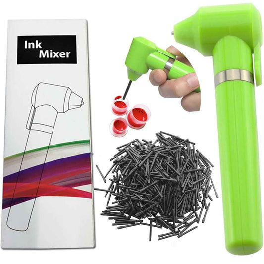Tattoo Ink Mixer Pigment Makeup Electric Eyebrow Nail Color Supply Tool Agitator Machine 100 Mixing Sticks Set-Green
