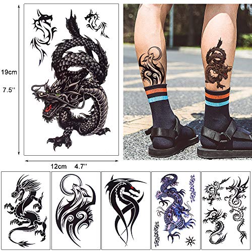 18-Sheet Realistic Fake Tattoos - Waterproof Tribal Dragon & Wolf Designs