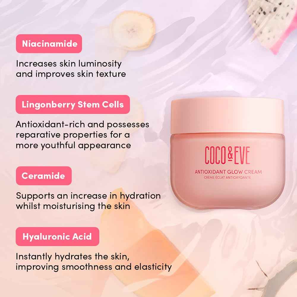 Coco & Eve Antioxidant Glow Cream. With Niacinamide, Hyaluronic Acid, & Ceramide to nourish, protect, repair & smoothen the skin. Suitable for sensitive skin (1.76 fl oz)