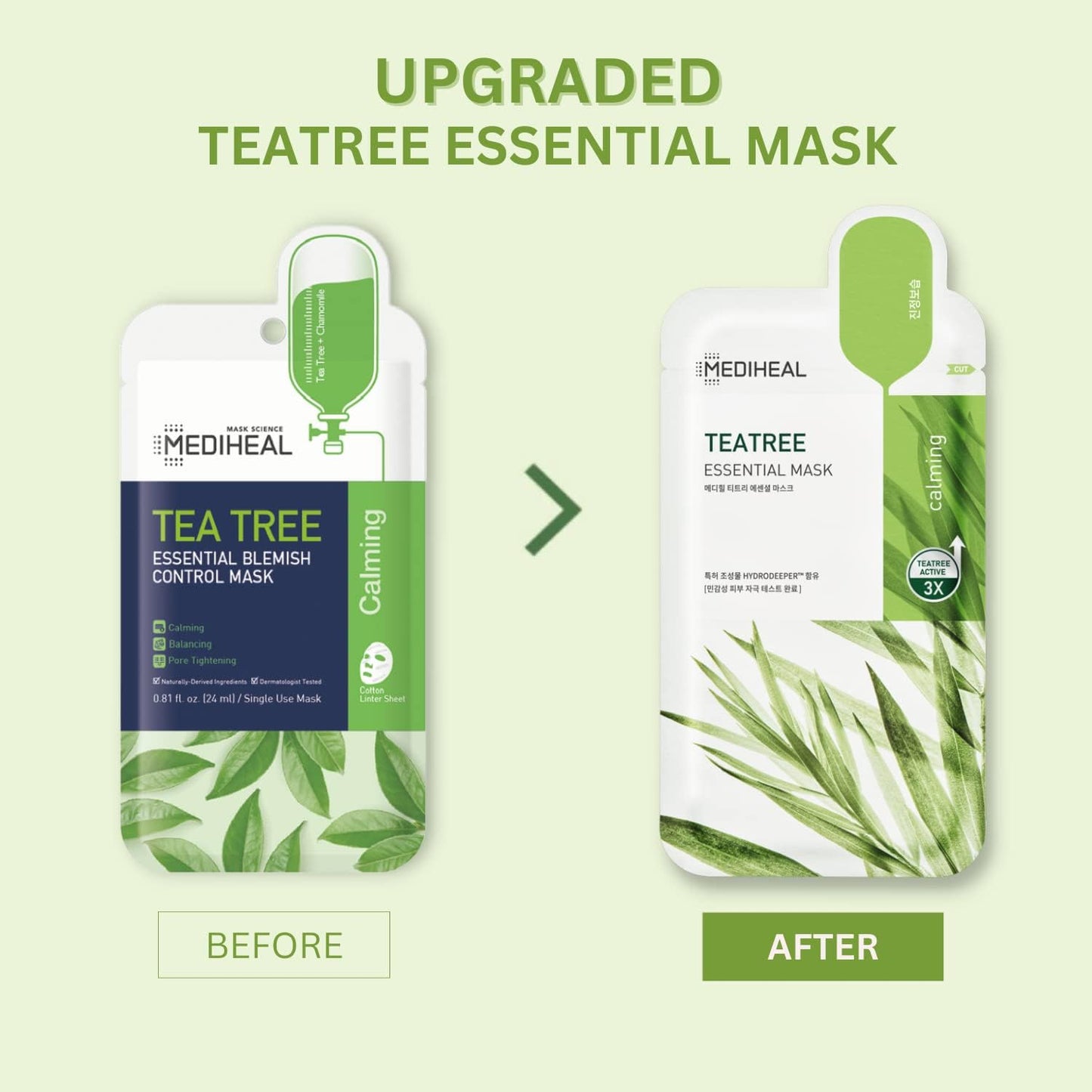 Mediheal Official Best Korean Sheet Mask - Tea Tree Essential Face Mask 20 Sheets Skin Soothing Treat Blemishes Sebum Control For All Skin Types Value Sets Acne Prone