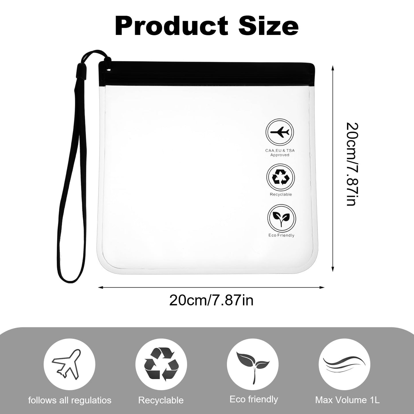 Amabro 2pcs Clear Travel Toiletry Bag - TSA Approved, Leak-Proof Airport Security Liquids Bags 20 x 20cm Toiletry Bag with Hanging Rope Portable Travel Accessories Holiday Essentials Makeup Bags