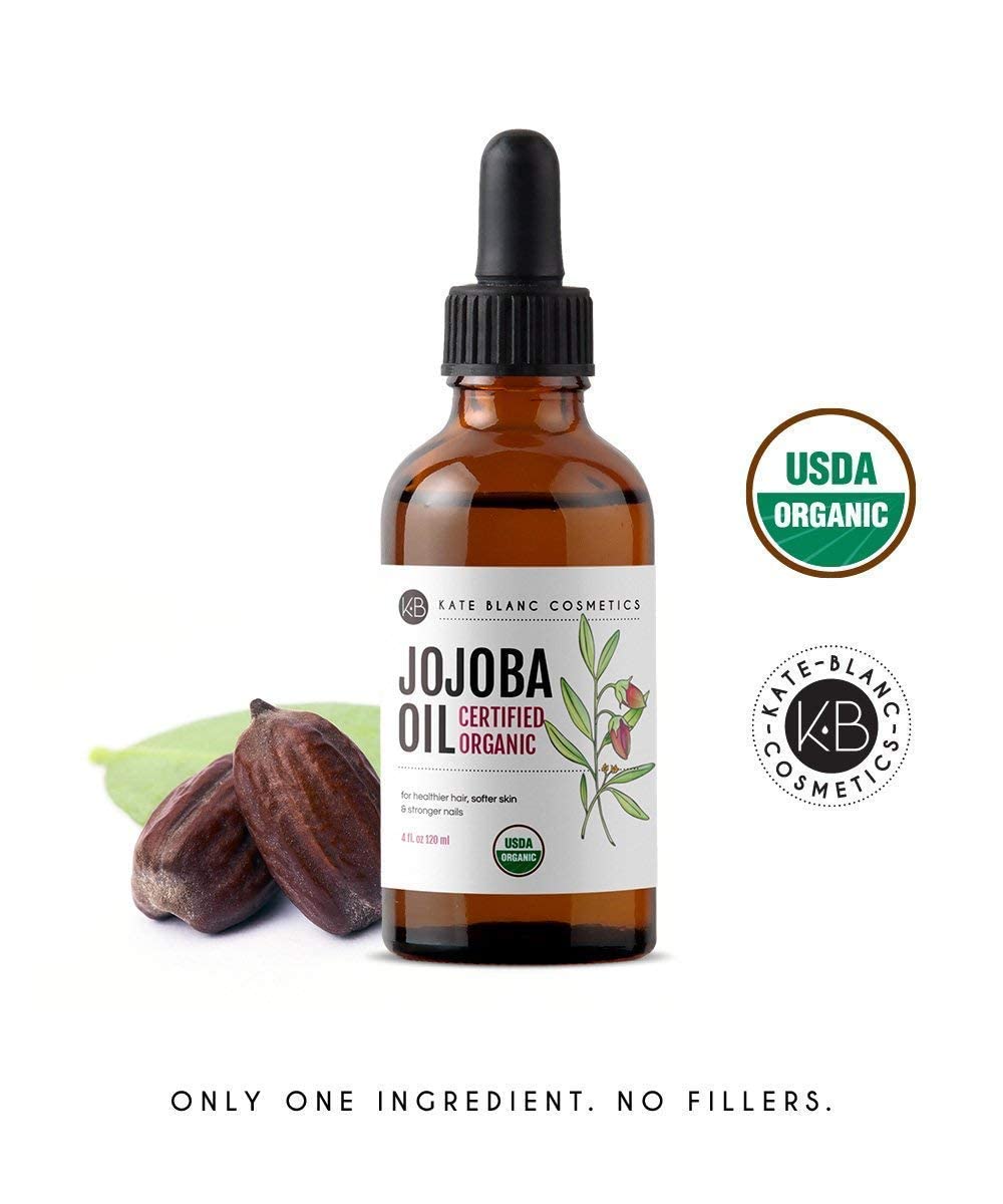 Kate Blanc Cosmetics Jojoba Oil for Hair Growth, Skin & Face (2oz) Facial Oil for Gua Sha Massage. 100% Pure & Natural Hair Oil Moisturize Nails, Ear, Scalps, Cuticles