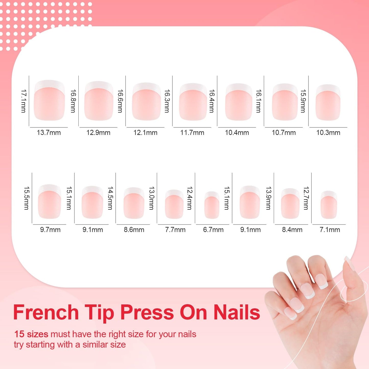 LIARTY 240 Pcs French Press On Nails Short Square, French Tip False Nails Manicure, 15 Size Acrylic Full Cover Artificial Fake Nails (Light Pink)