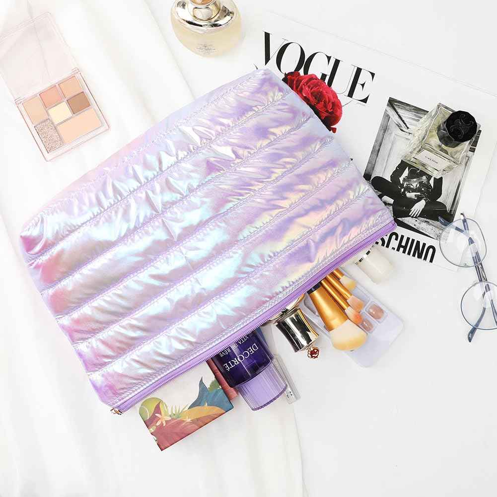 Hiroyuki Large Makeup Pouch, Puffy Cosmetic Bag, Large Capacity Travel Pouch (plain, purple)