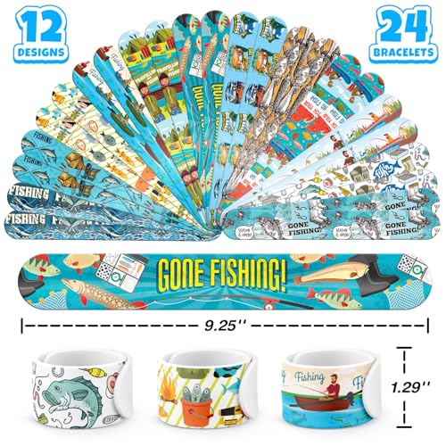 96 PCS Fishing Party Favors Set ? 72 Pre-Cut Temporary Tattoos & 24 Slap Bracelets for Kids, Perfect for Outdoor Birthday Parties, Camping Adventures & Classroom Rewards