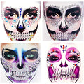 4 Packs PADOUN Face Gems Jewels, Day of The Died Skull Temporary Rhinestone Face Tattoo, Face Stickers Gems Jewels for Halloween