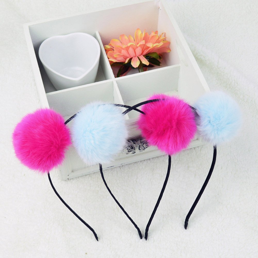 BAOPLAYKIDS BAOBAO Faux Fluffy Rabbit Fur Ball Cat Ears Panda Hair Hoop Headband Xmas Party Cosplay