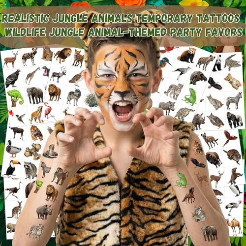 96-Piece Realistic Wildlife Animal Temporary Tattoos for Kids