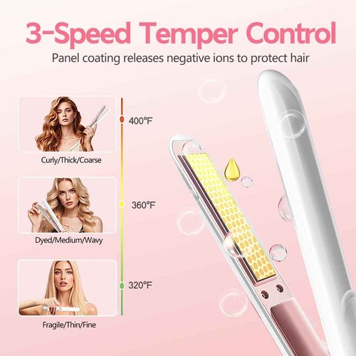 Cordless Hair Straightener and Curler 2 in 1, Fast Heating Ceramic Flat Iron,Rechargeable Portable Hair Straightening Iron for Women, Travel Hair Styler (White)
