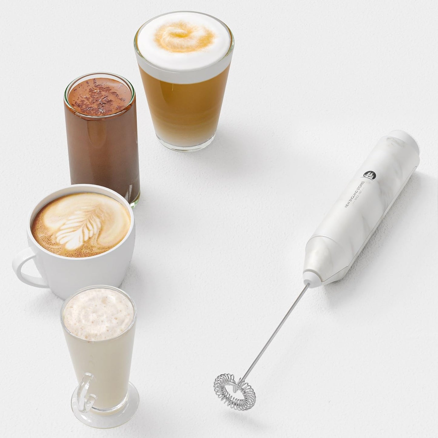 Powerful Milk Frother Handheld Foam Maker, Mini Whisk Drink Mixer for Coffee, Cappuccino, Latte, Matcha, Hot Chocolate, No Stand, Marble