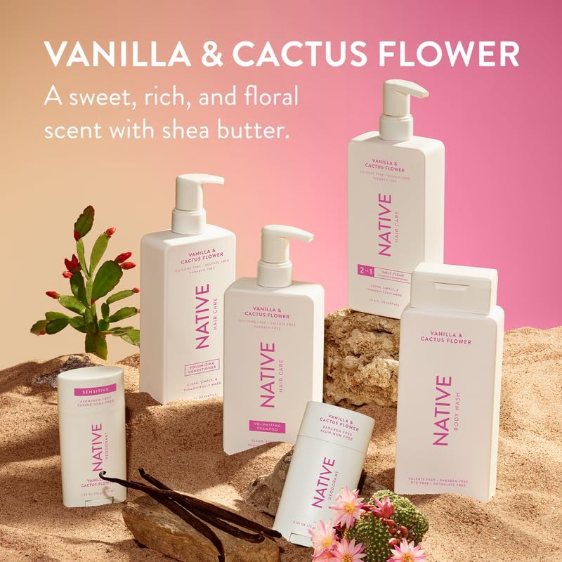 Native Vanilla & Cactus Flower Shampoo & Conditioner Set 16.5 Fl Oz Pack of 2 - All Hair Types, Sulfate & Dye Free