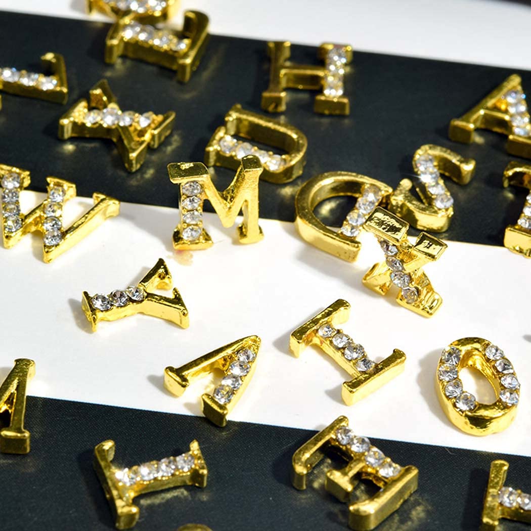 WOKOTO 52pcs Gold And Silver Nail Letter Charms For Nails Letter Nail Charms For Nail Art 3d Nail Art Charms Nail Gems Nail Jewels Set Letters For Nails 3d Letters Rhinestones For Nails