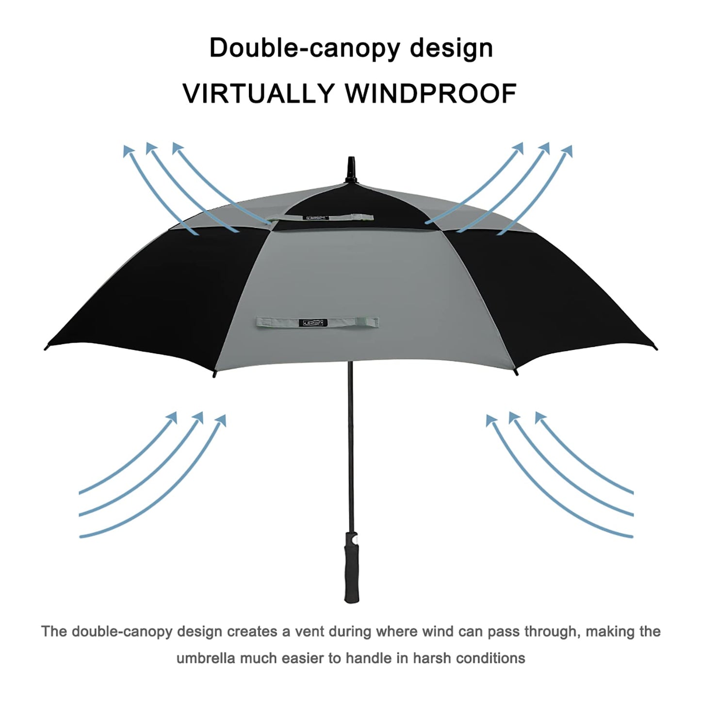 G4Free 54 Inch Automatic Open Golf Umbrella Windproof Extra Large Oversize Double Canopy Vented Windproof Waterproof Stick Umbrellas for Men (Black/Gray)