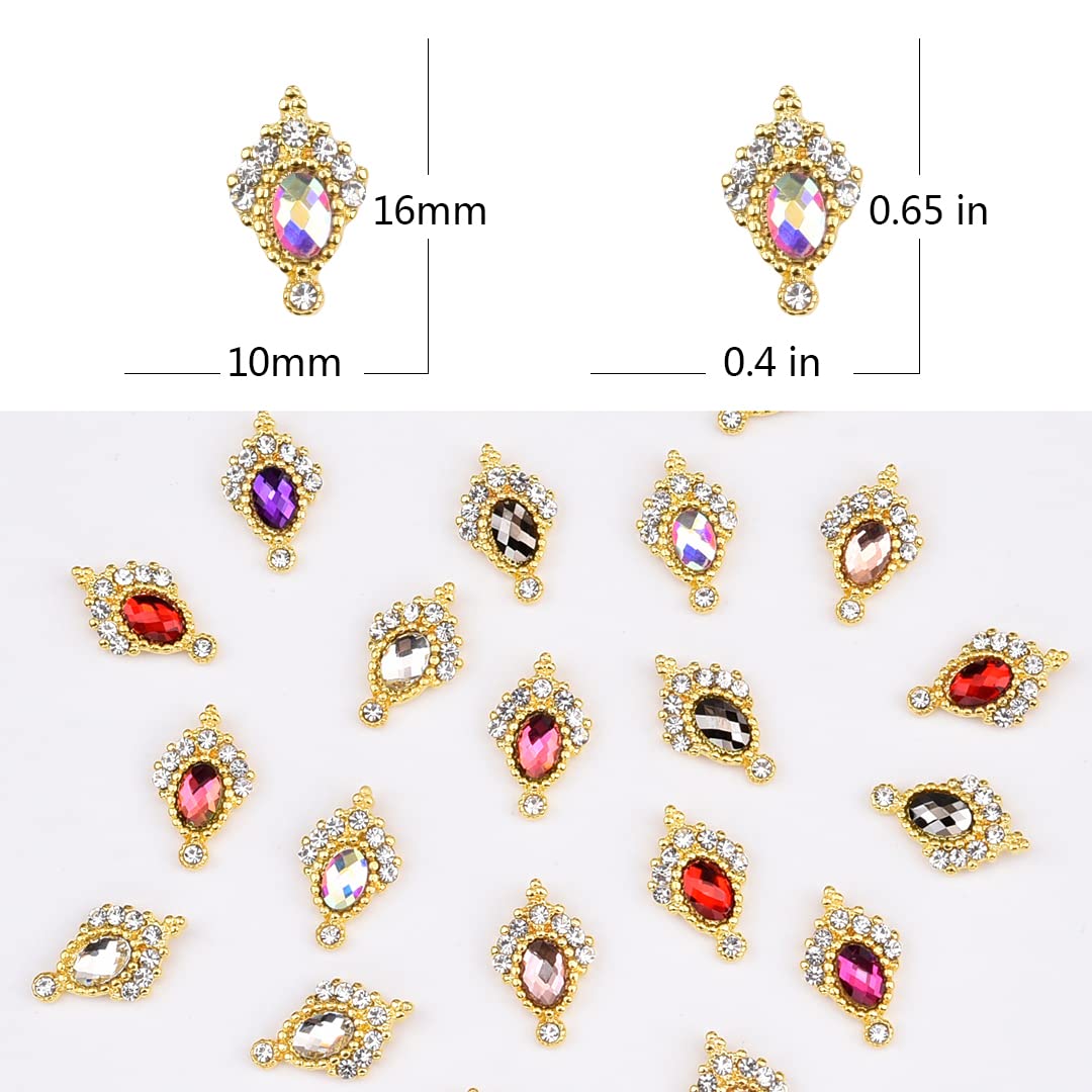 30pcs New Gold Nail Charms Color Gemstone 3D Nail Decor Crystal Luxury Rhinestone Jewels Wholesale Bulk for Acrylic Nails Design Assorted