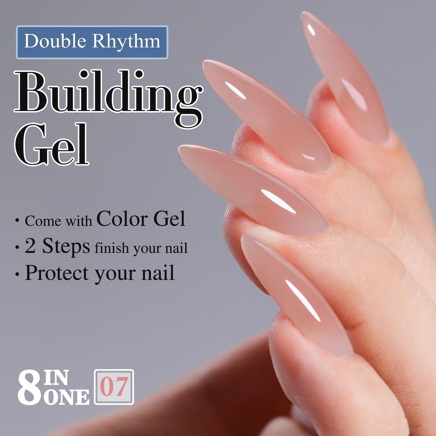 Double Rhythm Clear Gel Nail Polish 15ml Nail Strengthener Builder in a Bottle Nail Extension Hard Gel Soak Off Long Lasting UV Gel (Silk Nude 8 in 1-7)