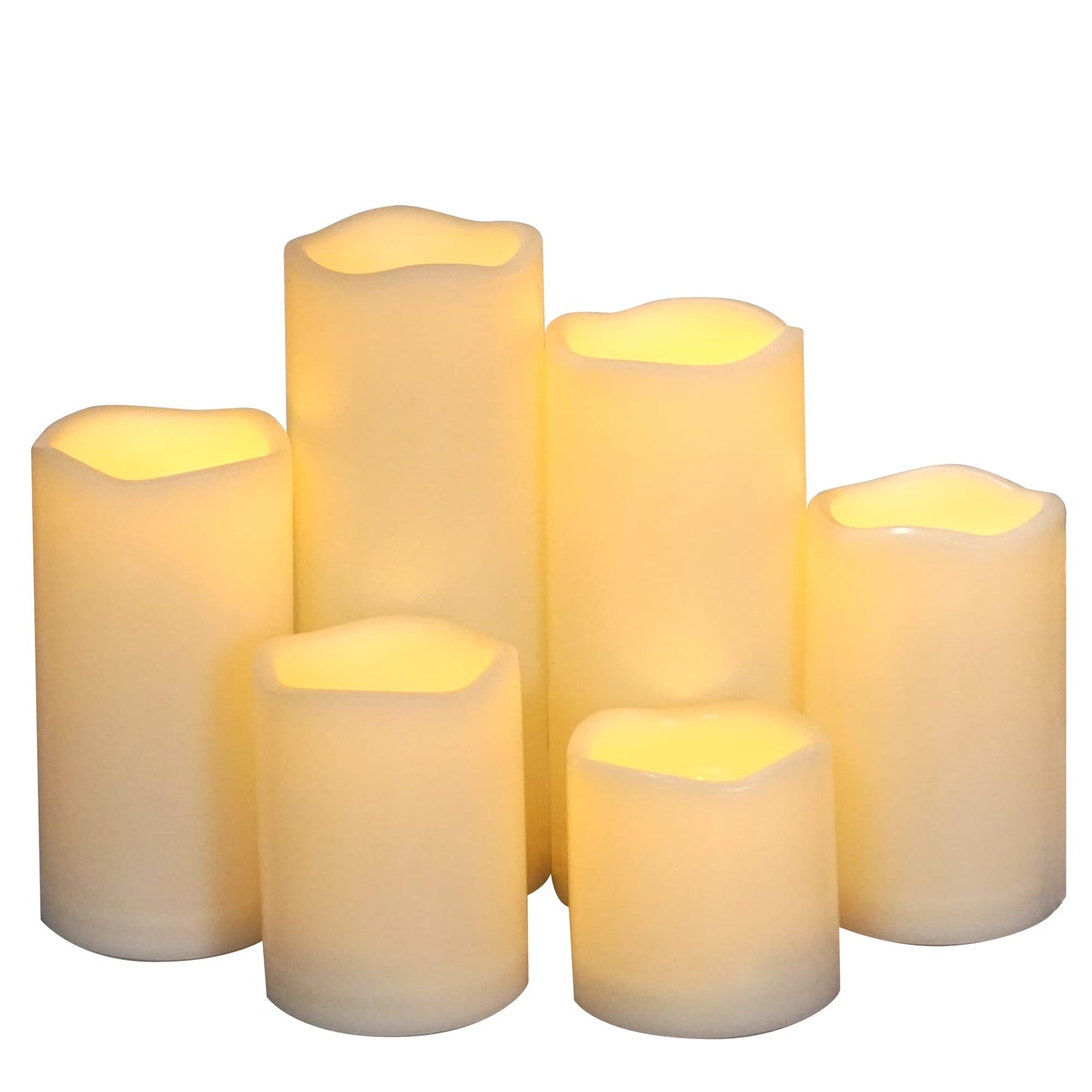 CANDLE CHOICE Waterproof Outdoor Battery Operated Flameless Pillar Candles with Timer White Plastic Realistic Flickering Electric LED Lights for Lantern Garden Wedding Christmas Decorations 6 Pack