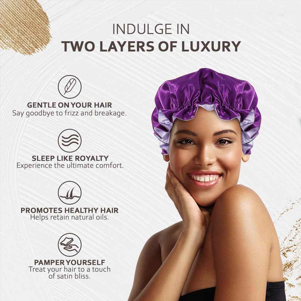Pretty Robes Silk Hair Bonnet for Sleeping, Reversible Bonnets for Black Women, Curly Hair Women Accessories (Eggplant/Lavender)