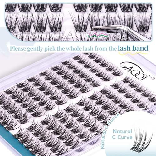 GAQQI Clear Band Lash Clusters 10-14mm, Wispy False Eyelashes, Glue Needed - Wing
