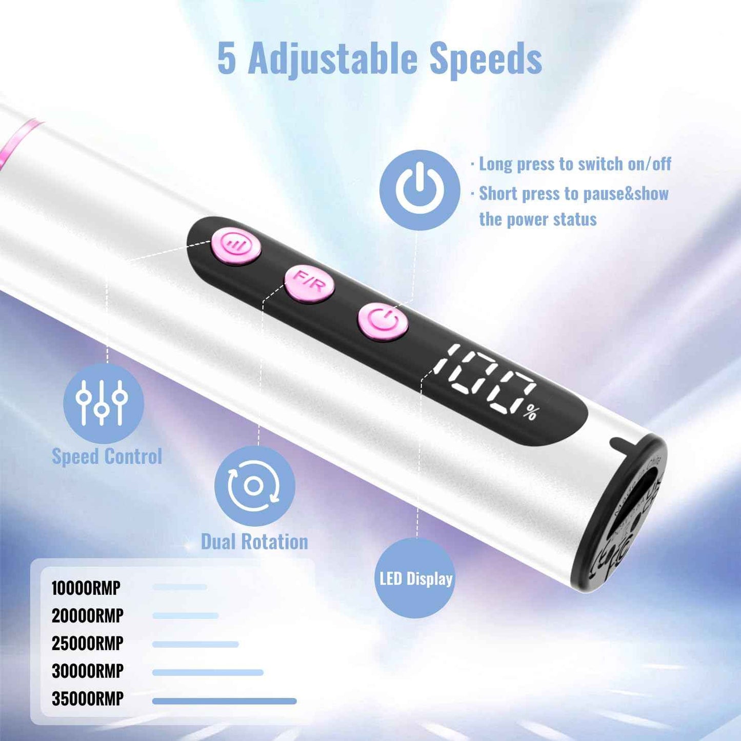 Denabuty Cordless Electric Nail Drill File: 35000RPM Professional Nail Drill Machine with UV LED Nail Lamp Charging Base, Manicure Pedicure Kit E File for Acrylic Gel Dip Powder Polish Silver