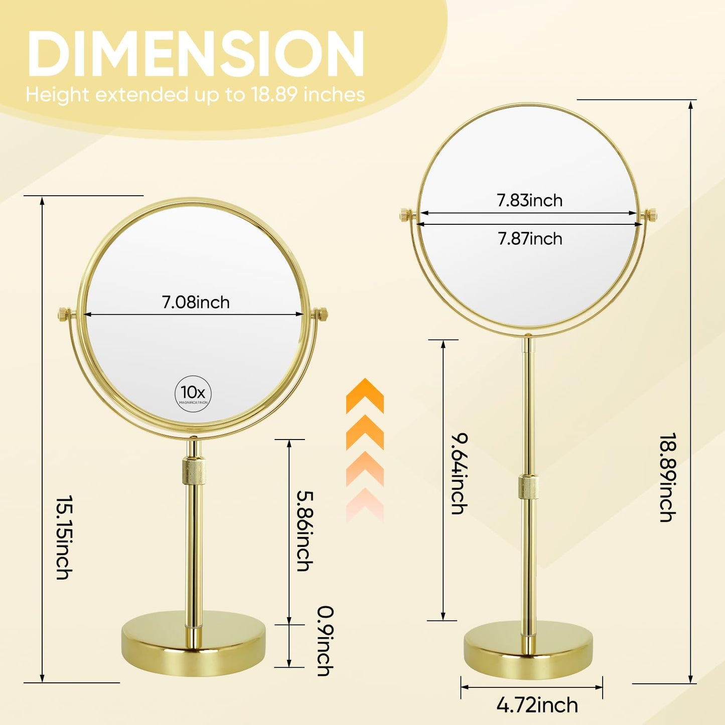 Nicesail Table Mirror 1X 10X Magnifying Mirror Double Sided, Vanity Makeup Mirror 360 Rotation 8 Inch Desk Mirror, Shiny Gold