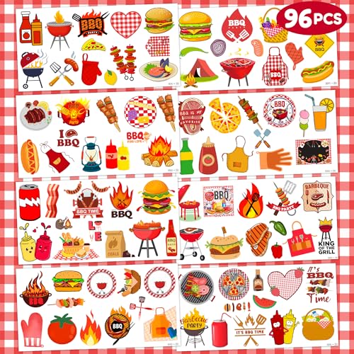 BBQ Temporary Tattoos for Kids - 96 PCS (8 Sheets)