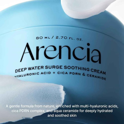 ARENCIA Deep Water Surge Soothing Cream, 2.70 fl oz, with Hyaluronic Acid, Cica PDRN and Ceramide