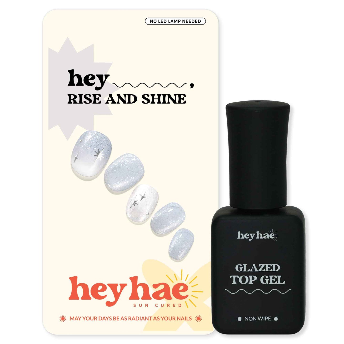 Heyhae Essentials Bundle - Semi Cured Gel Nail Strips (Hey, Rise and Shine) + Top Gel [2 Pack]