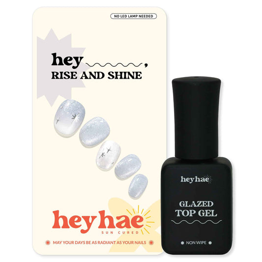 Heyhae Essentials Bundle - Semi Cured Gel Nail Strips (Hey, Rise and Shine) + Top Gel [2 Pack]
