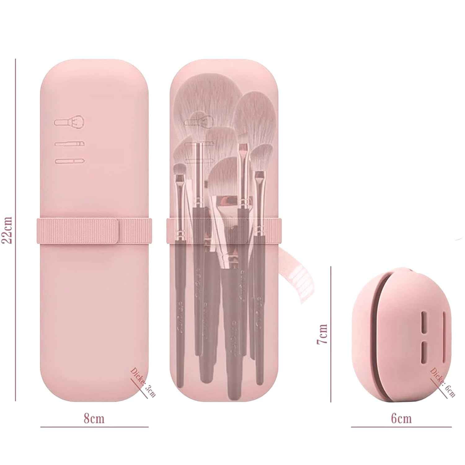 Ancwzoz Makeup Brush Holder, Silicone Makeup Bag Makeup Sponge Holder Organizer for Travel Storage, Pink