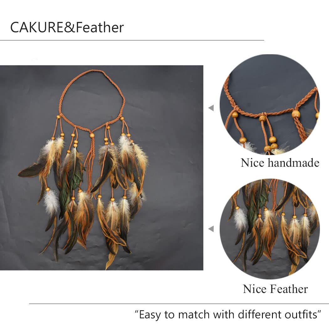 CAKURE Feather Headbands Gypsy Headpiece Indian Hair Band Adjust Headdress Handmade Feather Hair Accessories (Type C)