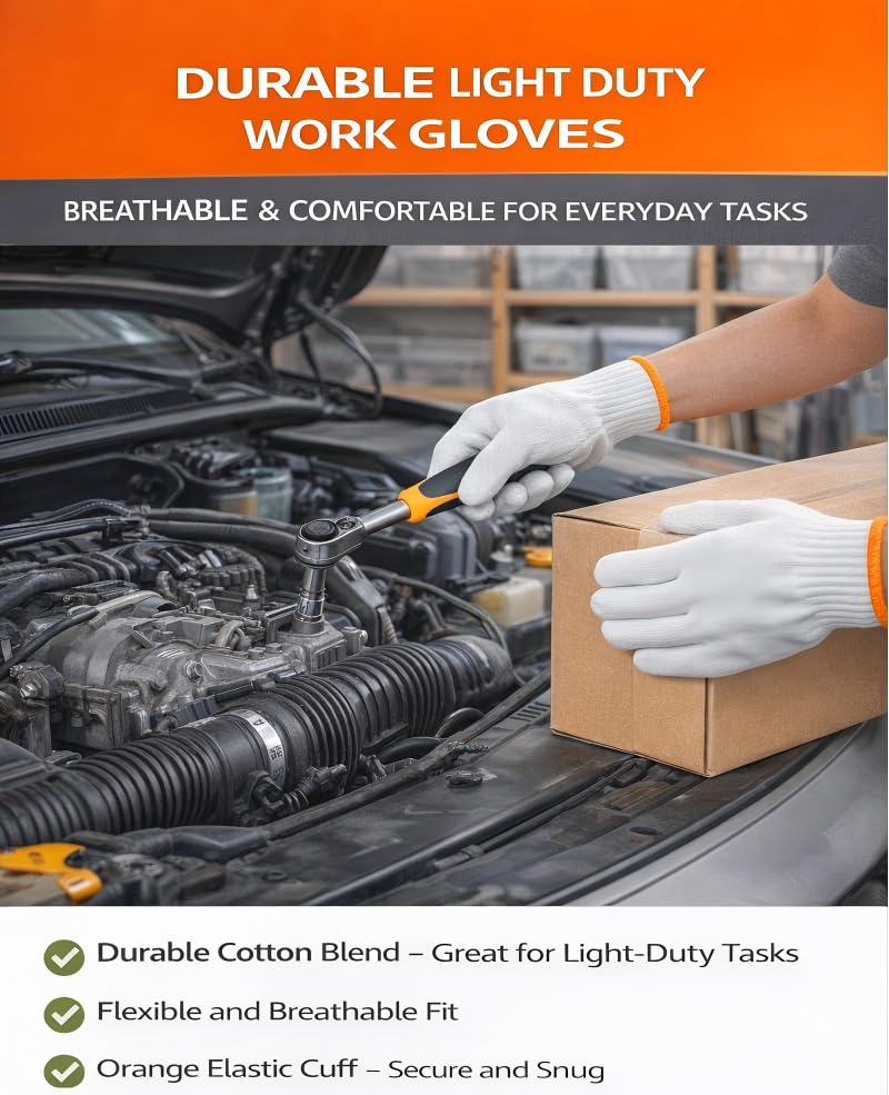 Cotton Work Gloves for Warehouse, Gardening & Cleaning