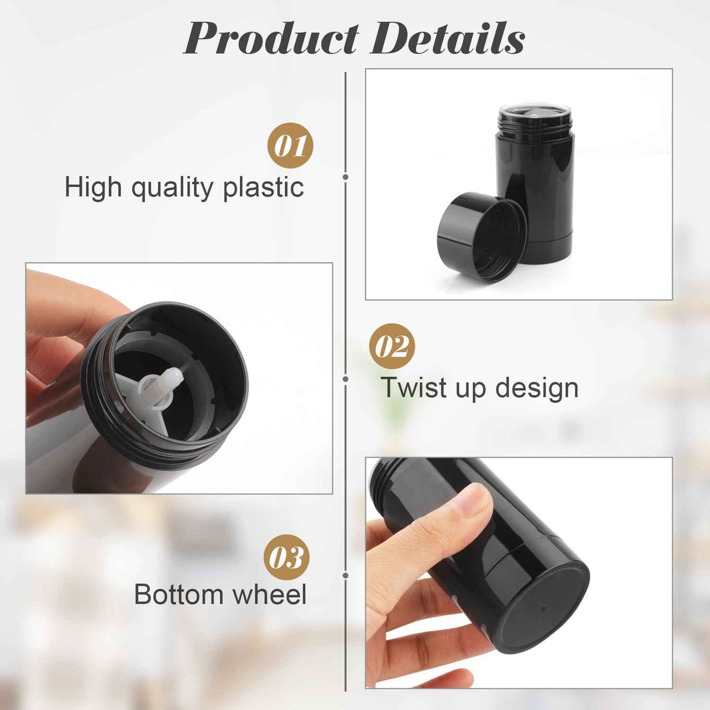 10 Pieces 30ml/1oz Black Deodorant Containers Plastic Bottom Filling Stick Deodorant Bottle Refillable Lip Balm Tube for Lipstick Crayon Chapstick DIY Cosmetic