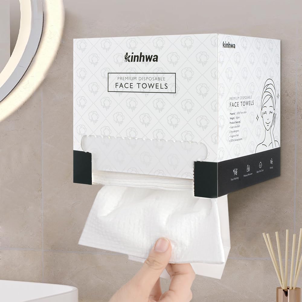 Kinhwa Disposable Cotton Face Towels Super Thick NO Chemical Smells Wipes Hypoallergenic Makeup Remover Dry Suitable for All Skin Types Including (White, 100Count)