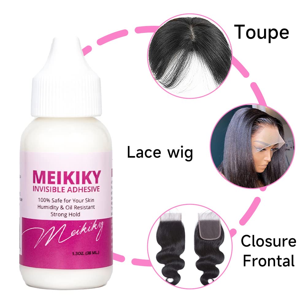 Wig Glue for Front Lace Wig Lace Glue Waterproof Super Hold Meikiky Invisible Adhesive for Wigs and Hair Systems Easy to Apply Fast Drying Strong Hold Perspiration Resistant (1.3oz)