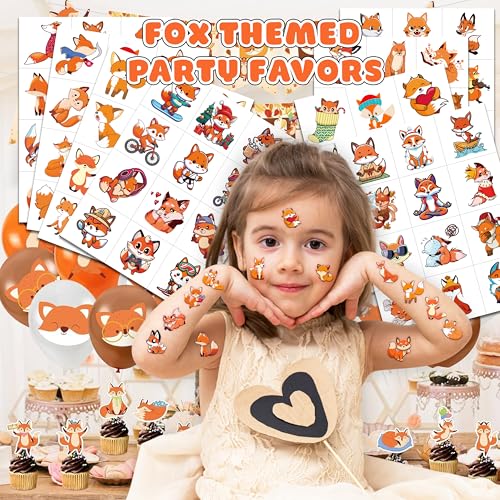 96PCS Cute Fox Temporary Tattoos, Pre-Cut Woodland Party Favors