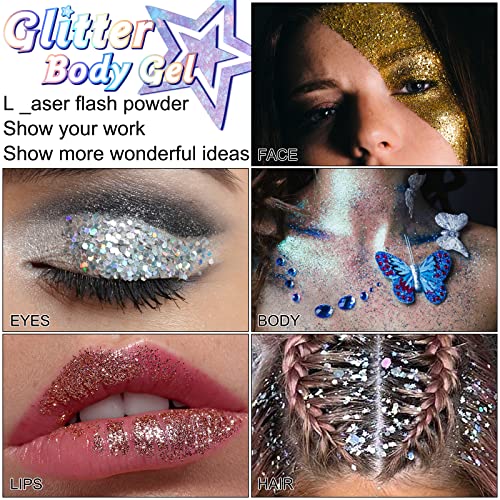 Body Glitter Gel Set - 6 Colors Shimmer Makeup for Face & Hair