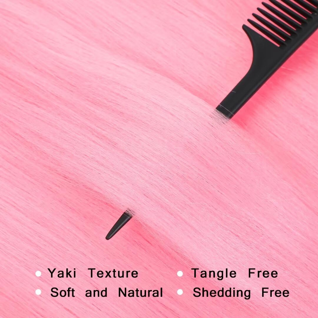 Pink Braiding Hair Pre Stretched 20inch Kids Braiding Hair Pre Stretched Colored Hair Extensions For Braiding Light Pink 8Packs Soft Yaki Braiding Hair Hot Water Setting(#pink,8Packs,20inch)