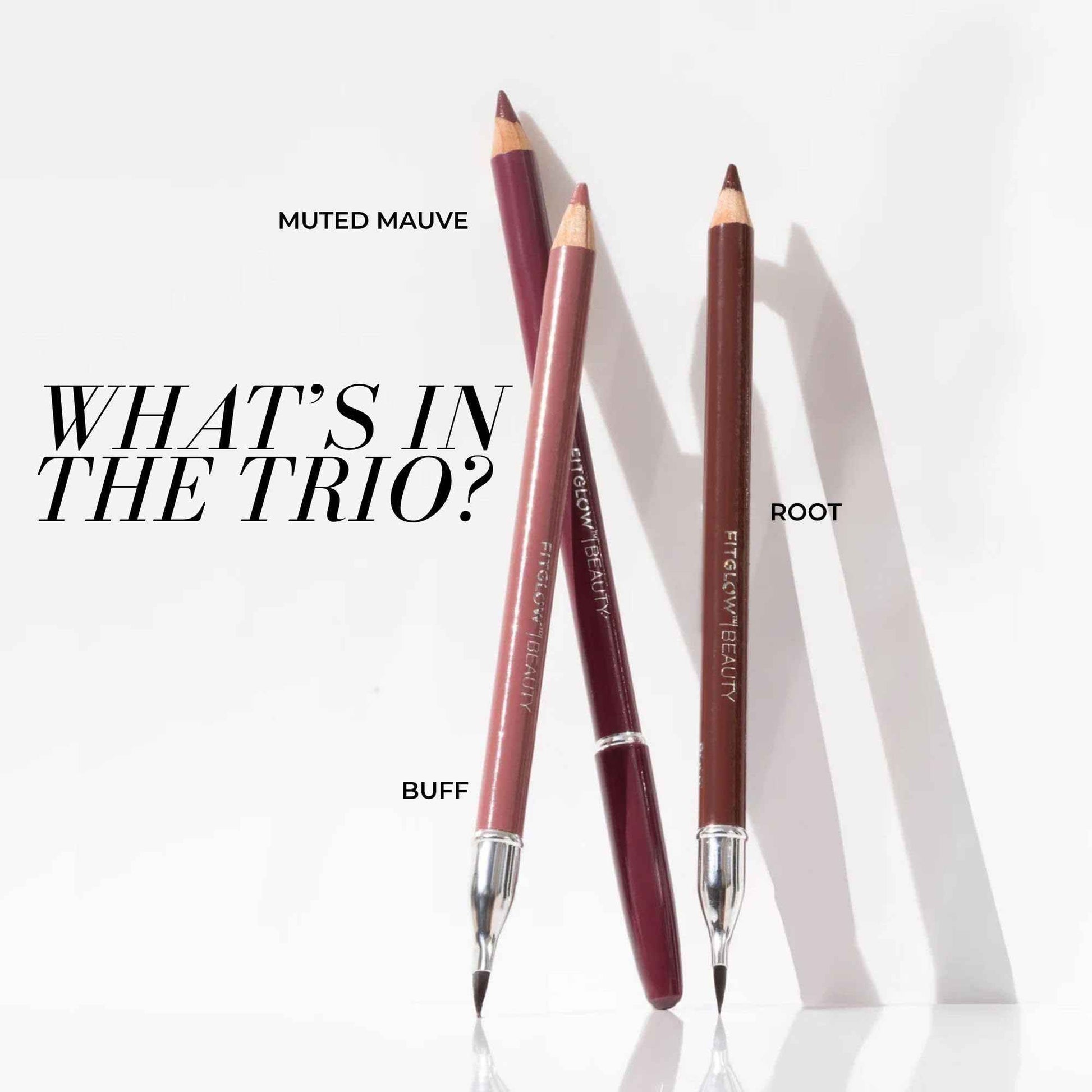 FITGLOW Beauty Vegan Lip Liner Pencil Trio | Hydrating Plumping Lip Liner Kit with Blending Brush | Smudge-Proof Lip Perfector | Define & Sculpt | Natural Lip Enhancer | 3pk - Muted Mauve, Buff, Root