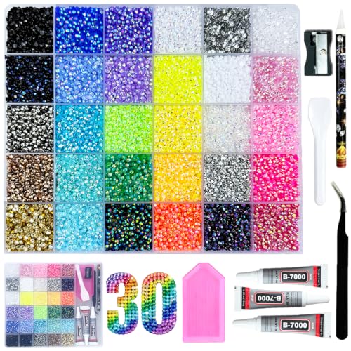 Bedazzling Kit 40000Pcs 30 Colors Flatback Rhinestones 3mm + B7000 Glue