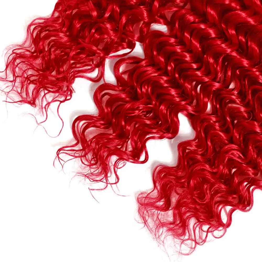 Red Bundles Human Hair Deep Wave Bundles 14 14 14 Inch Unprocessed Brazilian Virgin Remy Hair Wine Red 3 Bundle Burgundy Deep Wave Human Hair Extensions 50 Gram Per Bundle