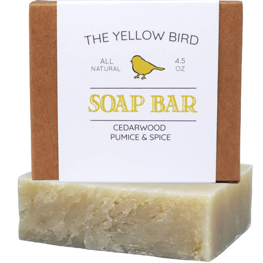 The Yellow Bird Cedarwood Pumice Soap. All Natural Organic Soap Bar. Exfoliating Handmade Artisan Soap for Face & Body.