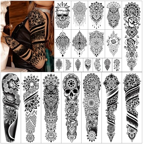 48 Sheets Mandala Temporary Tattoos - Full & Half Sleeve Fake Tattoos