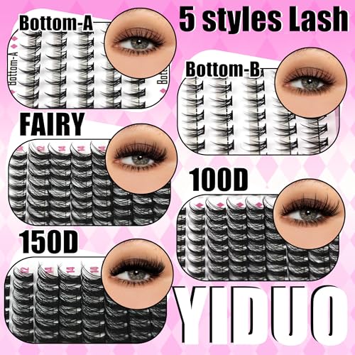 580Pcs Manga Lash Clusters Kit with Bottom Eyelash Extensions Natural Anime+100D/150D Spikes Clusters Lashes Extensions Kit Wispy D Curl Manga Cosplay DIY Lash Extensions with Bond and Seal by YIDUO