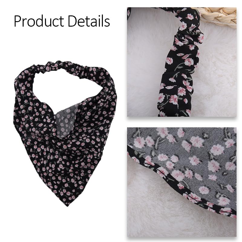 Chiffon Head Scarf for Women's Hair Half Boho Bandana Headband for Women Black Headscarf for Women's Hair Elastic Headbands for Women Floral Hair Bandana Black Hair Scarf Headband Bandana Silk