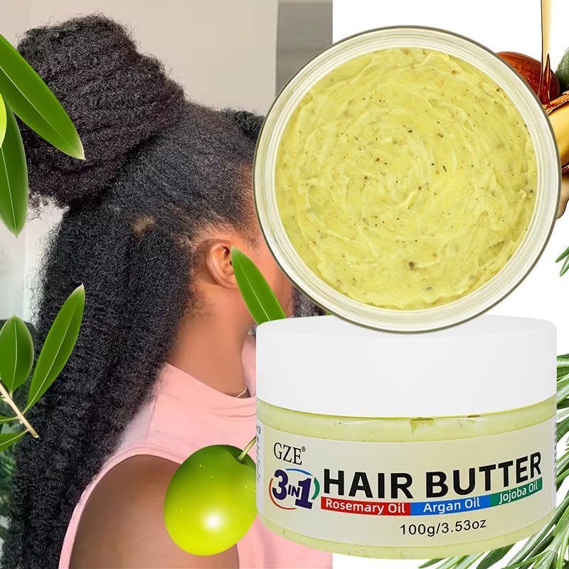 GZE 3-in-1 Hair Butter with Rosemary, Argan & Jojoba Oil for Curly, Damaged & Dry Hair