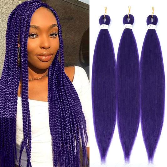 Purple Braiding Hair Pre Stretched Purple Hair Extensions 26 Inch Box Braids Hair Extensions Human Braiding Hair(3 Pacjks,viole#)