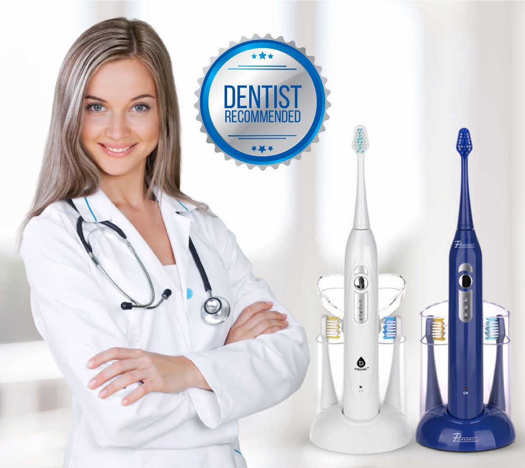 Pursonic S430 High Power Rechargeable Electric Sonic Toothbrush with 12 Brush Heads & Storage Charger, Blue